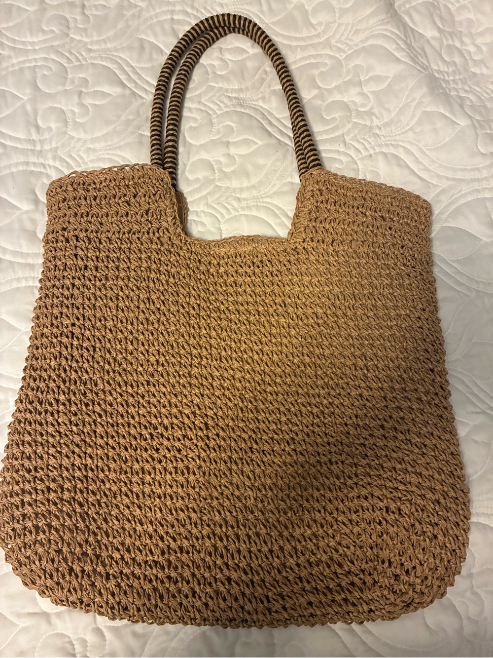 Lafite Grass Woven Tan Tote with Gold Logo. Large Size. - Picture 2 of 3